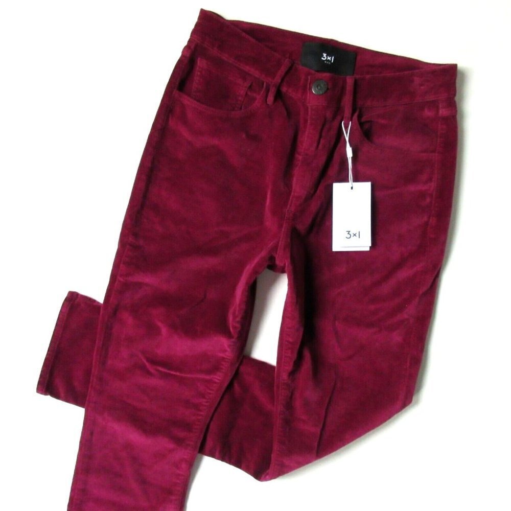 NWT 3x1 W3 Higher Ground in Merlot Stretch Velvet Mini Split Crop Pants 26 - Picture 2 of 5